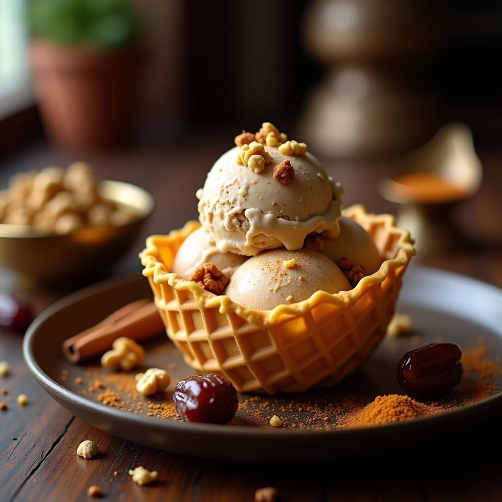 Helado de Té Chai con Trozos de Dátiles y Nueces: Postre Indú Sin Lácteos