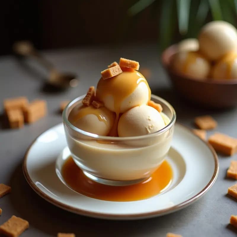 Helado de Turrón Blando con Trozos de Turrón Duro y Sirope de Caramelo Salado: Postre Navideño Todo el Año
