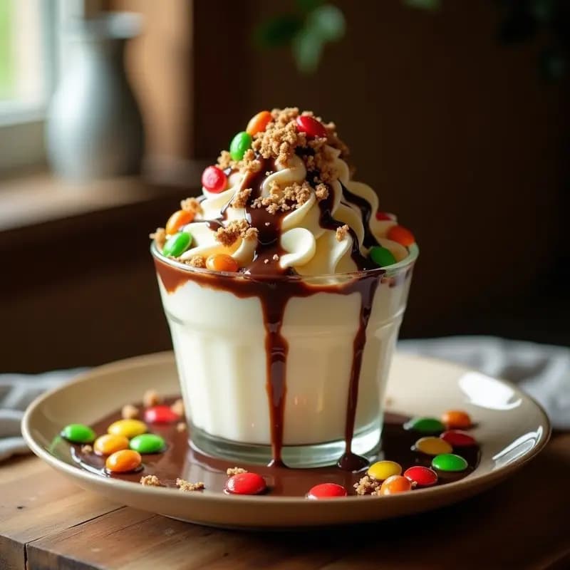 Helado de Vainilla con Toppings de Barritas Kit Kat Trituradas, Salsa de Chocolate y Lacasitos: Postre de Infarto