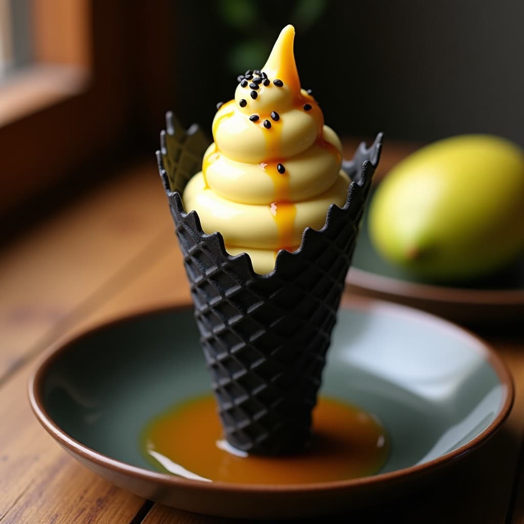 Helado de Wasabi y Mango con Salsa de Soja Reducida: Postre Japonés Dulce-Salado