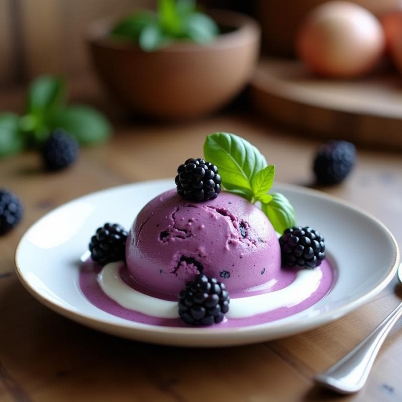 Helado de Zarzamora y Albahaca con Base de Yogur Griego: Postre Saludable en 3 Ingredientes