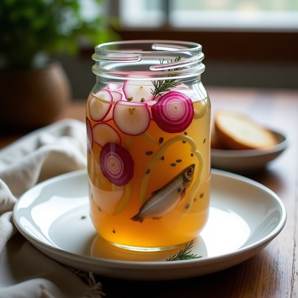 Herring en Escabeche con Cebolla Morada y Rábano: Receta Sueca en Frasco para Tupper