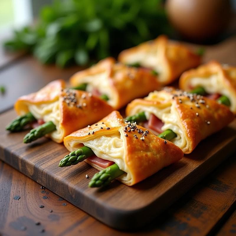 Hojaldres de Espárragos Blancos y Jamón Serrano: Receta Española en Airfryer y Crujiente