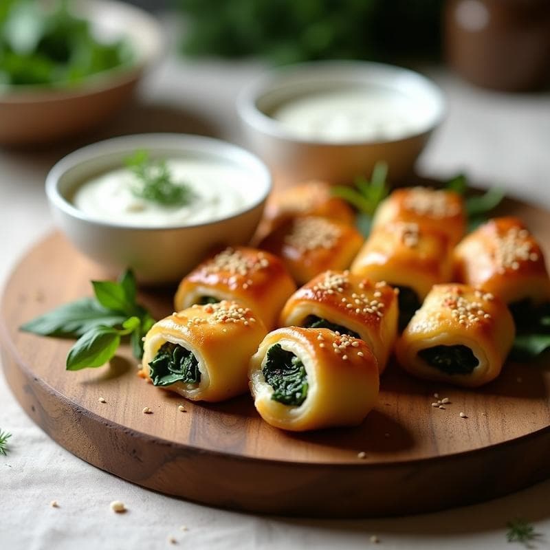 Hojaldres de Espinaca y Feta con Salsa de Yogur: Entrante Griego Rapido en Airfryer