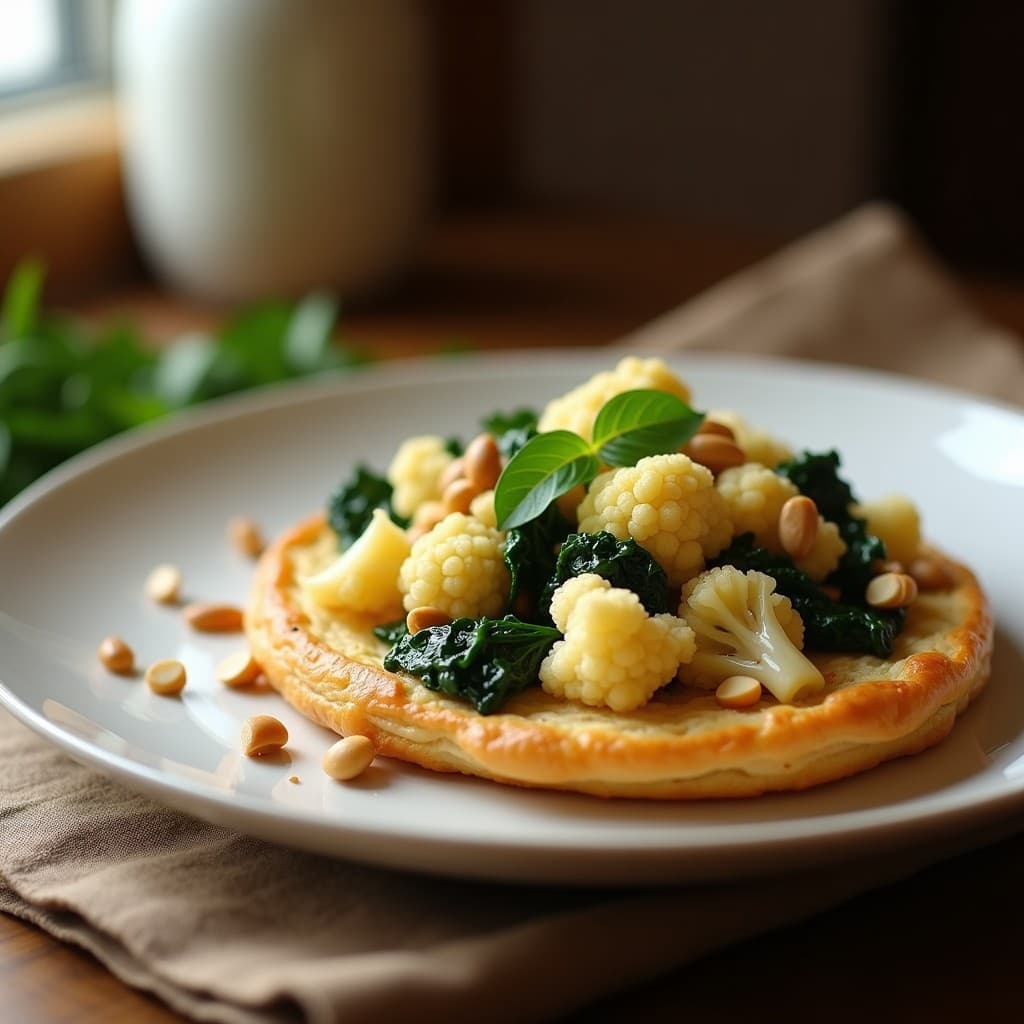 Hojaldres de masa de coliflor con relleno de espinacas y piñones: Receta vegana sin horno