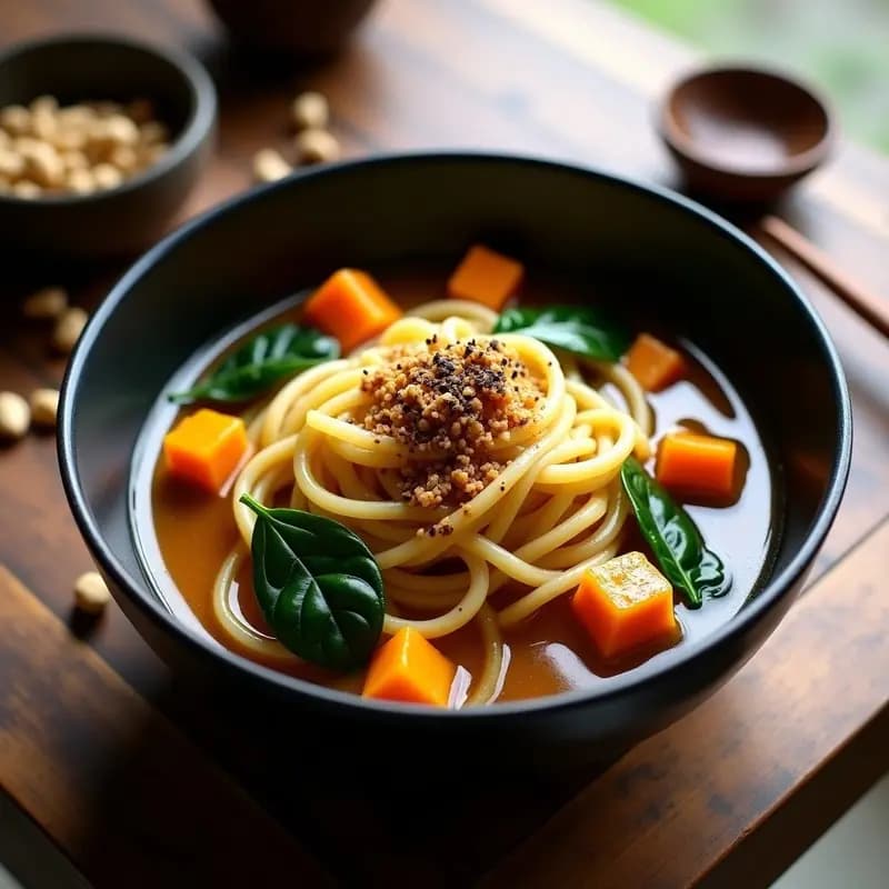 Houtou Noodles con Calabaza y Cacahuetes: Fideos Chinos en Caldo Cremoso y Vegano
