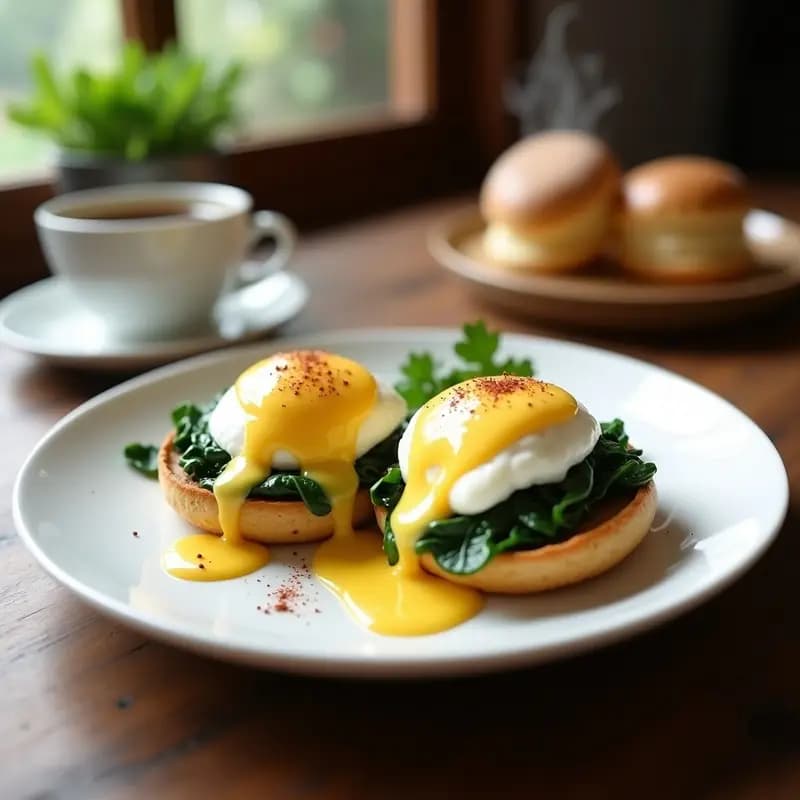 Huevos Benedictinos con Salsa Holandesas y Espinacas: Desayuno Americano Gourmet