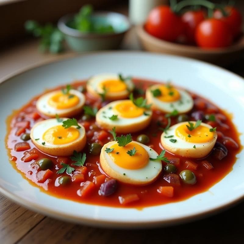 Huevos Escabechados con Salsa de Tomate y Alcaparras: Receta Spanola en Olla Rápida