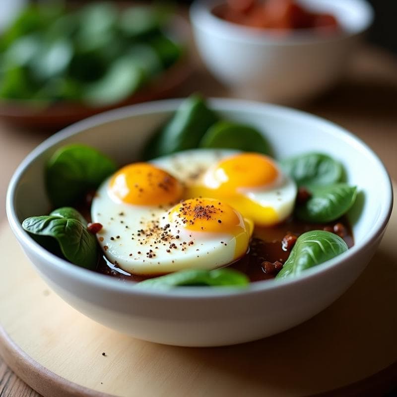 Huevos Escalfados con Espinacas y Salsa de Ajo Negro: Receta en Olla Express