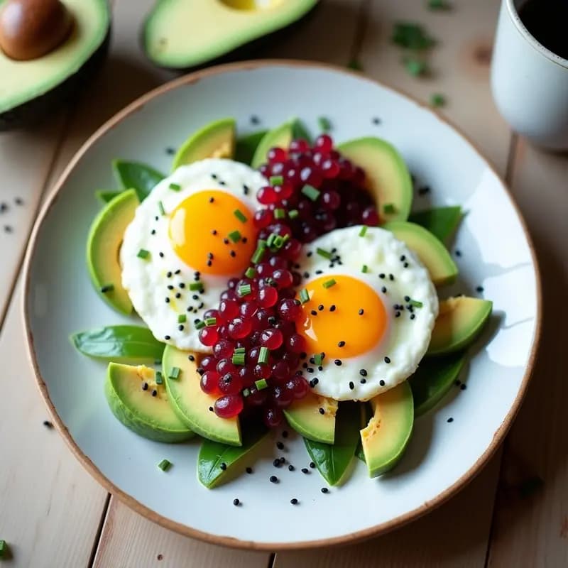 Huevos a la Nube con Aguacate y Caviar de Remolacha: Desayuno Keto en Airfryer