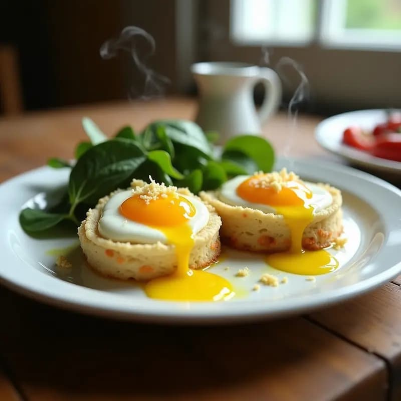 Huevos en Nube de Espinacas y Parmesano con Yema Líquida: Desayuno Proteico en Airfryer