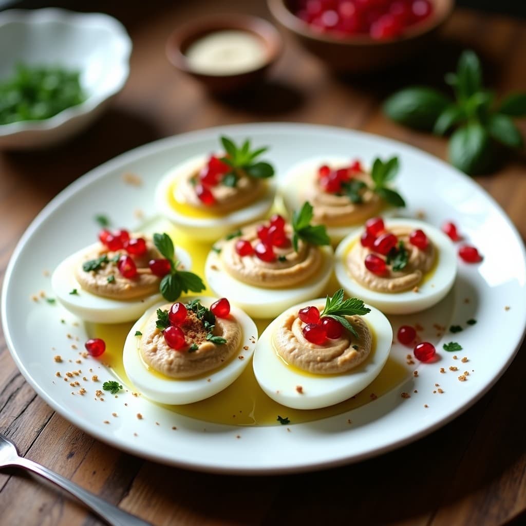 Huevos Rellenos de Hummus y Granados: Entrante Árabe Sin Gluten y Alta en Proteína
