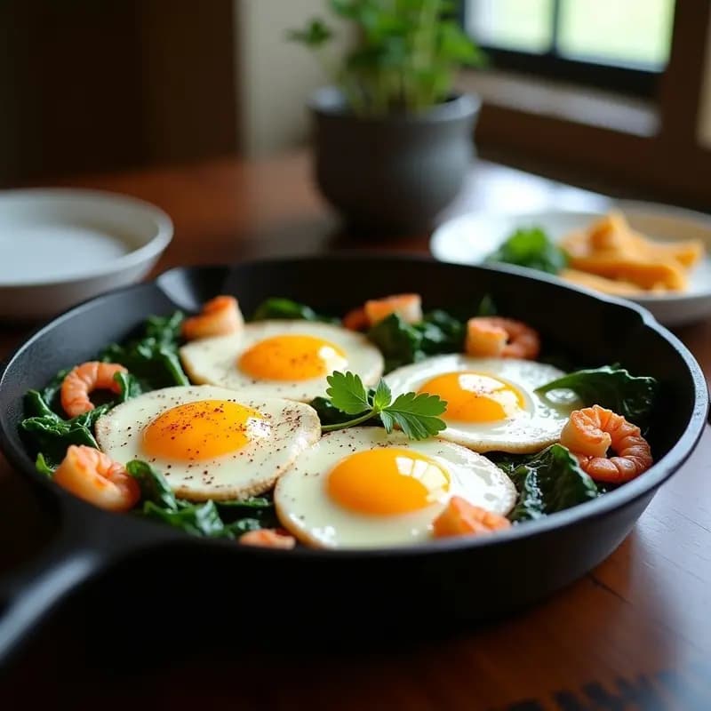 Huevos Rotos con Espinacas y Gambas: Receta Rápida y Alta en Proteína para Cenas Saludables