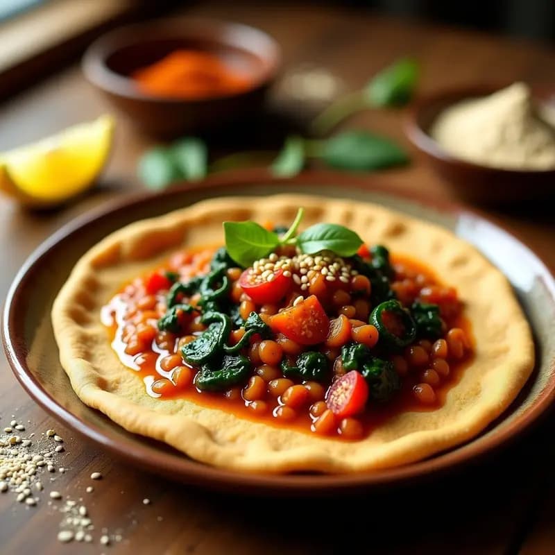 Injera con Estofado de Espinacas y Lentejas: Receta Etiopíana Sin Gluten en Thermomix