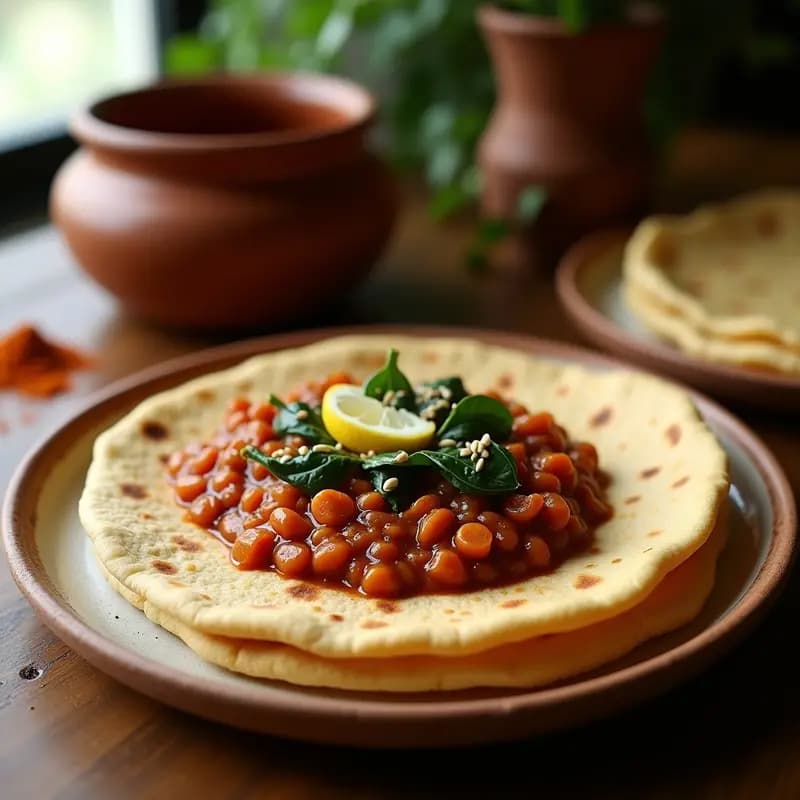 Injera Etíope con Stew de Lentejas y Espinacas: Receta Vegana y Sin Gluten para Compartir