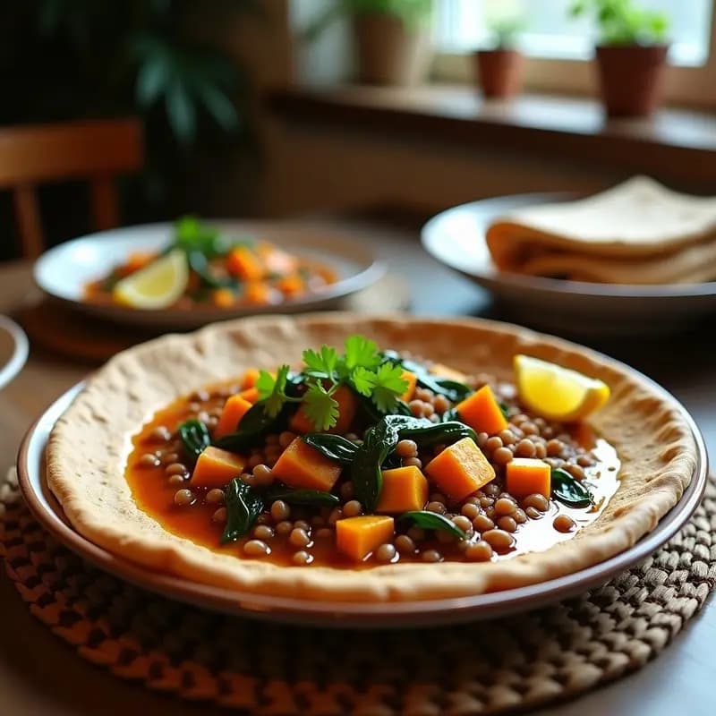Injera de Teff con Stew de Lentejas y Berbere: Receta Etiopíe Vegana y Sin Gluten