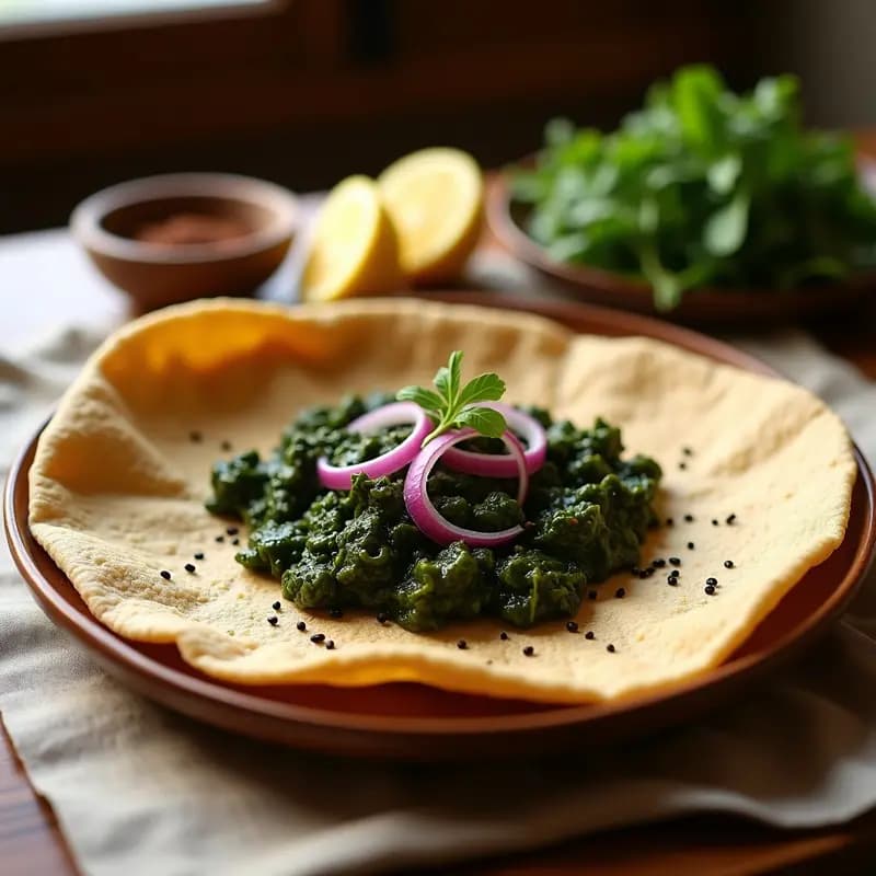 Injera de Teff y Trigo Sarraceno con Stew de Berros: Receta Etíope Sin Gluten