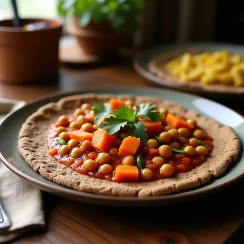 Injera con Wat de Garbanzos y Zanahorias: Receta Etíope Vegana y Sin Gluten