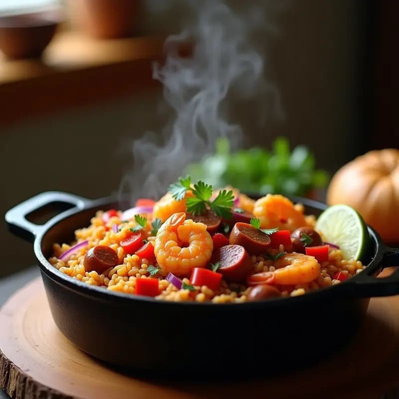 Jambalaya de Camarones y Chorizo con Arroz Basmati: Receta Criolla en una Sola Olla