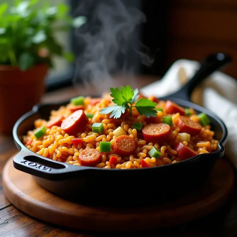 Jambalaya de Louisiana: Receta de Arroz con Pollo, Andouille y Especias Cajún