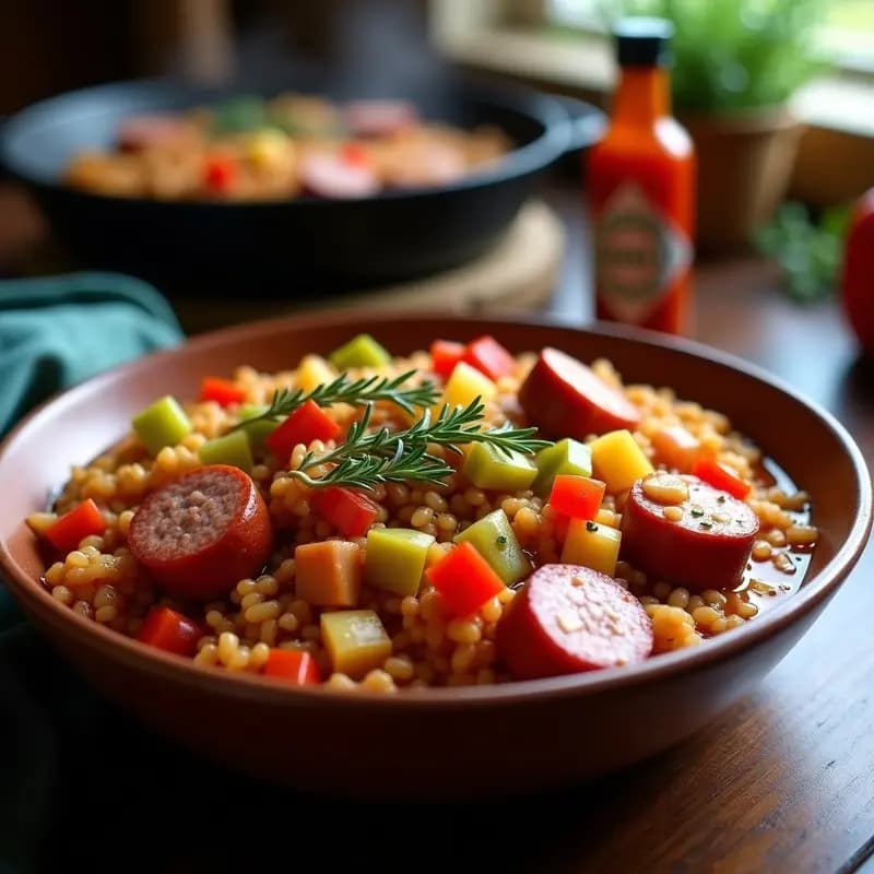 Jambalaya de Salchicha y Arroz Integral: Receta Luisiana Keto y Picante