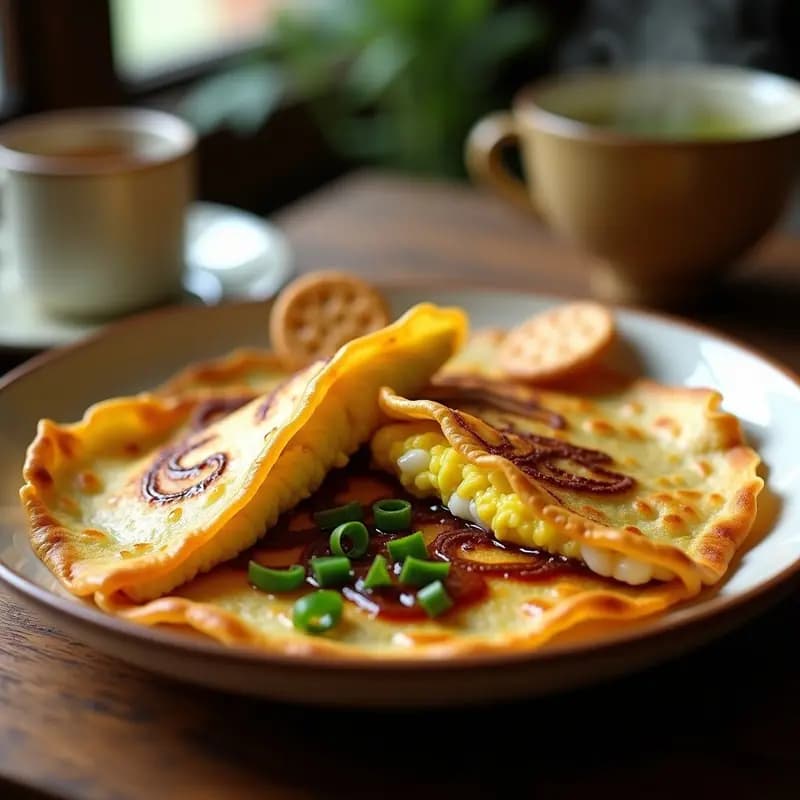 Jianbing Chino con Huevo y Hoisin: Crepes Cruzientes para Desayunar