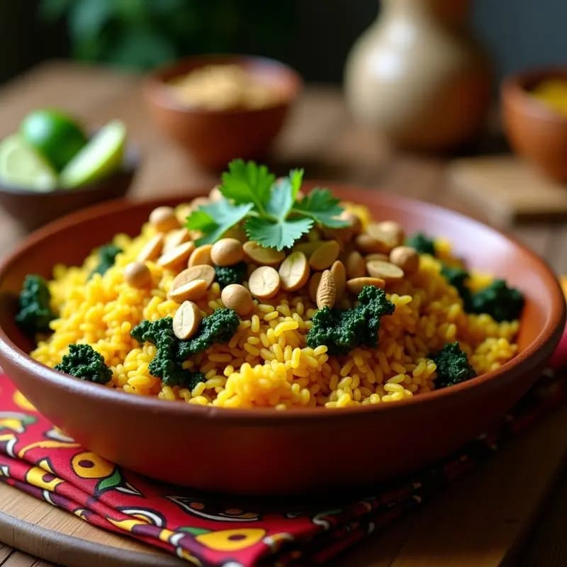 Jollof Rice con Col Rizada y Cacahuetes: Receta Nigeriana Vegana en Olla Exprés