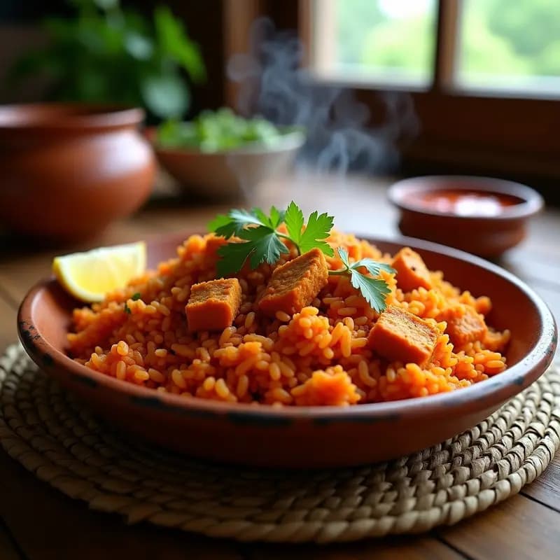 Jollof Rice Nigeriano con Pollo y Especias: Receta Africana en Olla Exprés