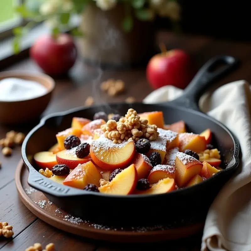 Kaiserschmarrn Austriaco con Manzana y Pasas: Postre Desmenuzado Tradicional en Sartén