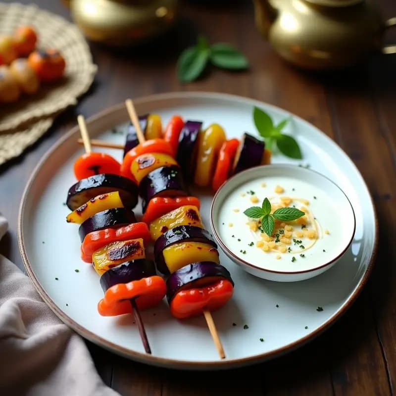 Kebabs de Berenjena y Pimiento con Salsa de Yogur de Soja: Receta Persa Vegana y en Grill