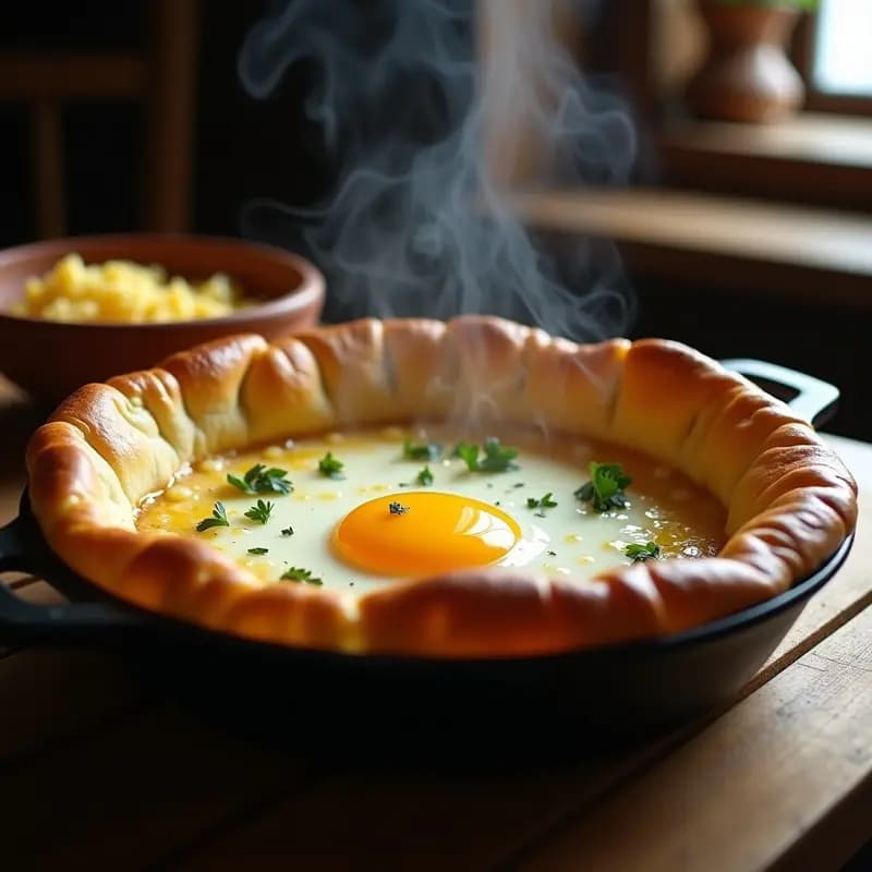 Khachapuri Georgiano de Queso Imeruli y Huevo: Desayuno Alta en Proteína en Sartén