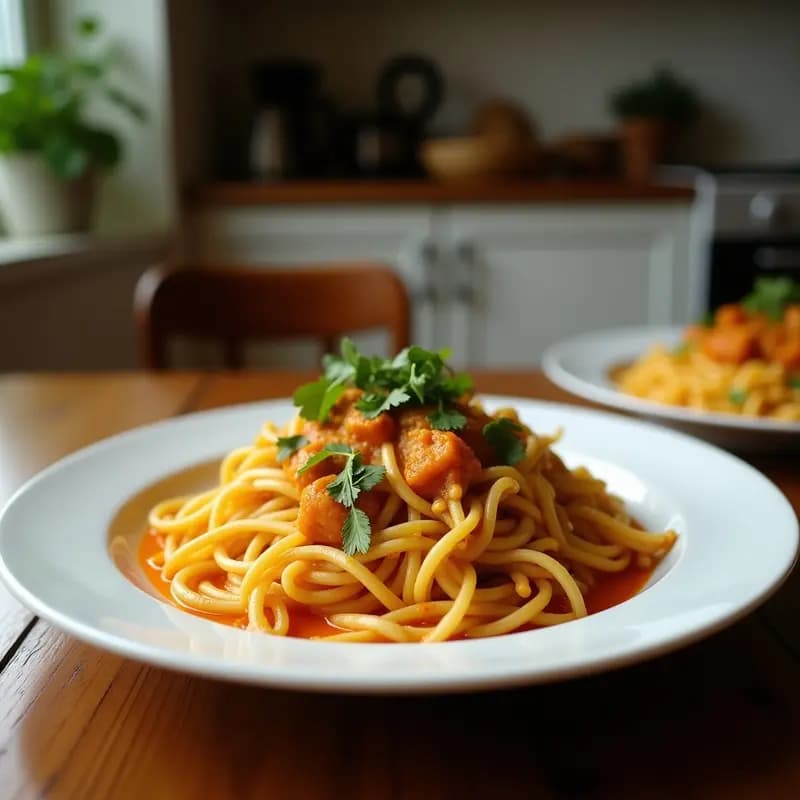 Khow Suey Birmano con Fideos de Arroz y Curry de Pollo: Receta en Olla Lenta