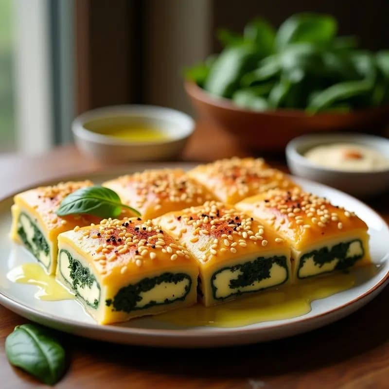Knafeh de Espinacas y Queso de Anacardos: Postre Salado Libanés Sin Lácteos