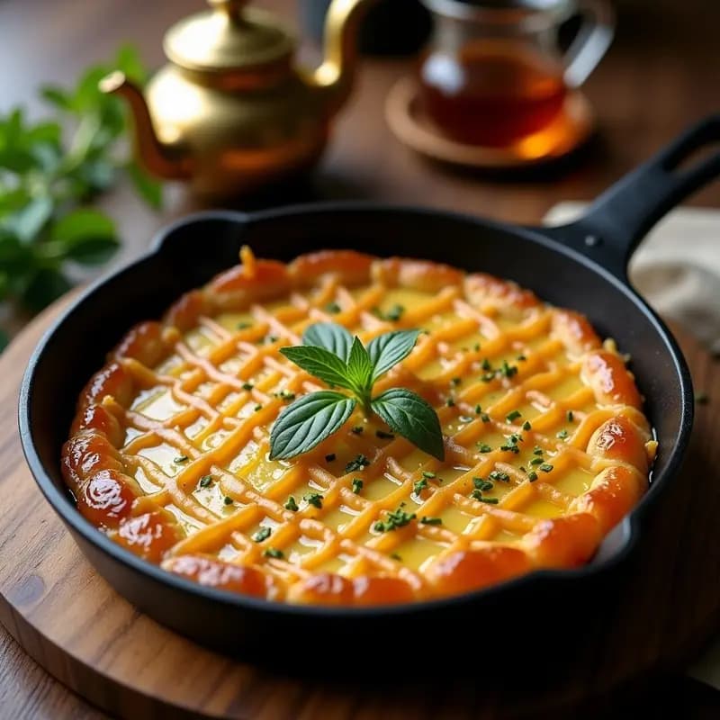 Knafeh de Queso Vegano y Jarabe de Dátil: Postre Árabe Sin Lactosa y Sin Azúcar en Sartén