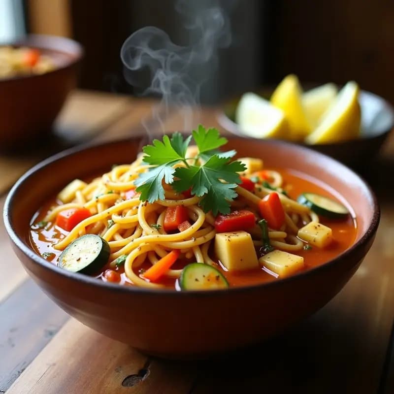 Lagman Uzbeko con Fideos Caseros y Verduras: Receta de Asia Central Vegana