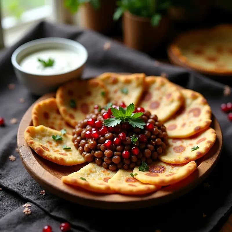Lahmacun Turco de Lentejas y Granada con Yogur de Soja: Receta de Oriente Medio Sin Gluten