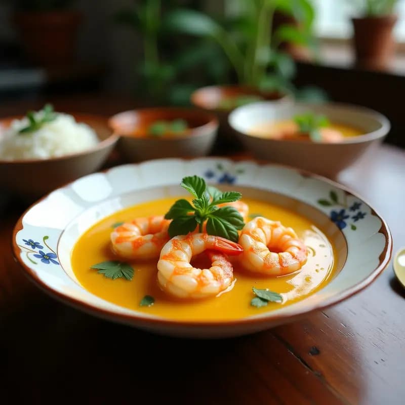 Laksa de Camarón con Leche de Coco y Cúrcuma: Sopa Caliente Malasia en 25 Minutos