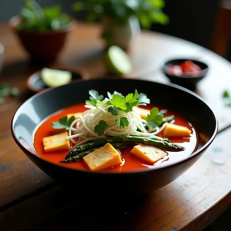 Laksa de Tofoo y Espárragos Trigueros: Receta Malasia Vegana y Picante en 30 Minutos