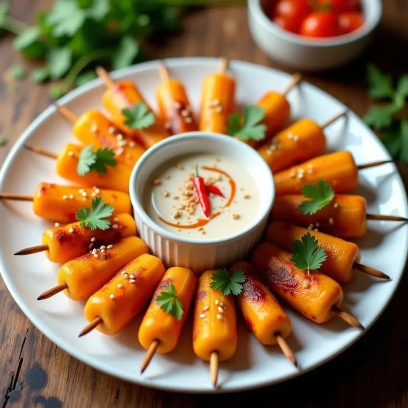 Langsat al Satay con Salsa de Cacahuete: Brochetas Tailandesas de Fruta y Toque Picante