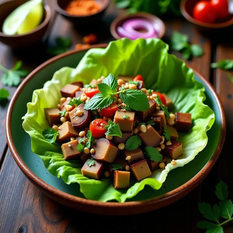Larb de Champiñones Portobello y Menta: Receta Lao Vegana con Toque Umami