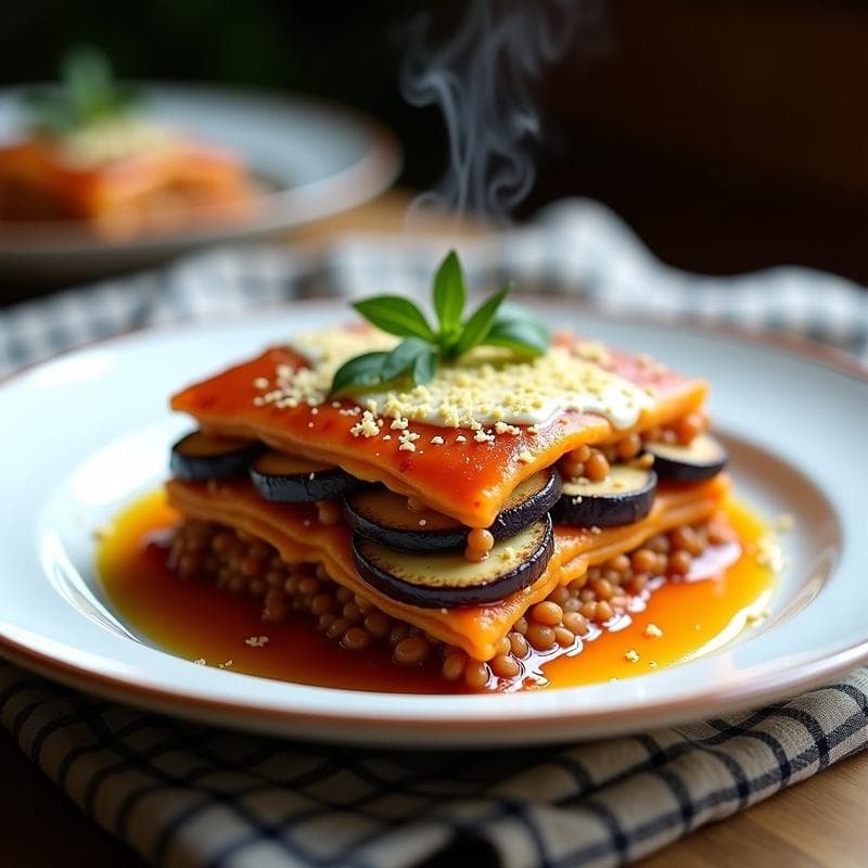 Lasagna de Berenjena y Lentejas Rojas: Receta Vegana Sin Pasta en Olla Exprés