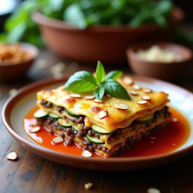 Lasagna de Calabacín y Lentejas con Bechamel de Coliflor: Receta Vegana en Olla Exprés