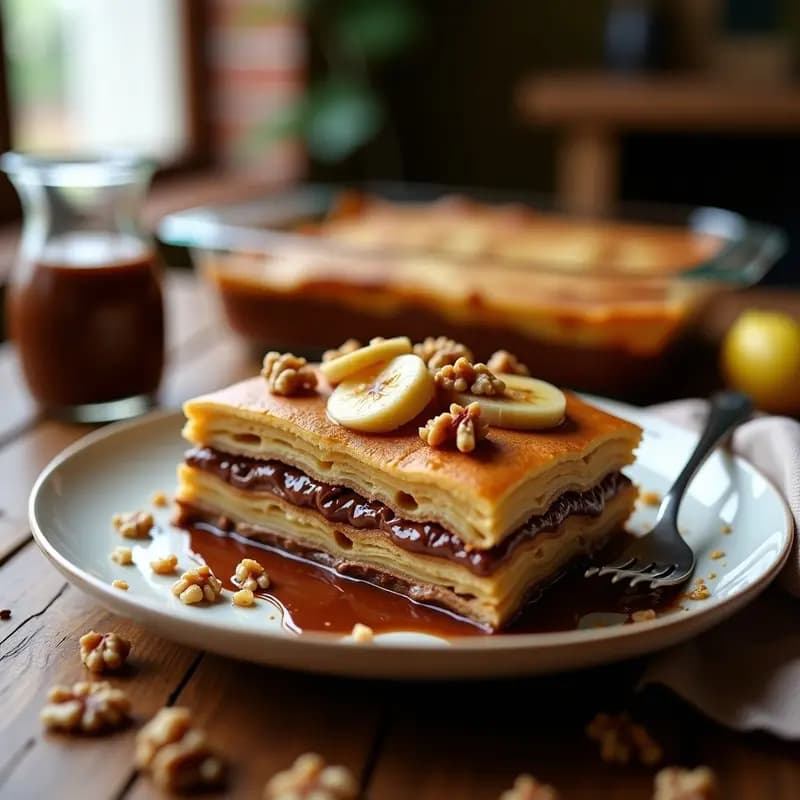 Lasagna de Panqueques con Capas de Nutella, Plátanos y Crema de Cacahuete: Postre Italiano Reinterpretado