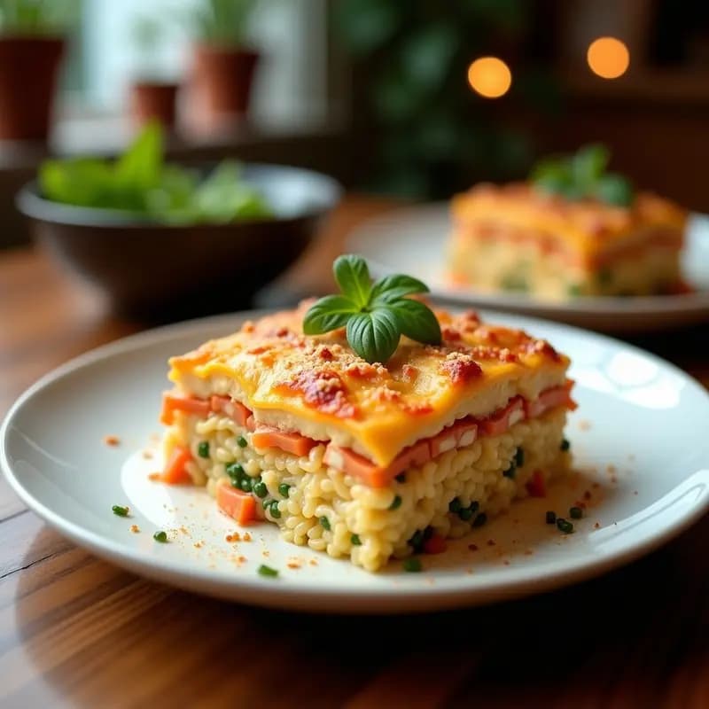 Lasagna de Sushi: Capas de Arroz, Salmón, Aguacate y Queso Crema al Estilo Japonés-Italiano