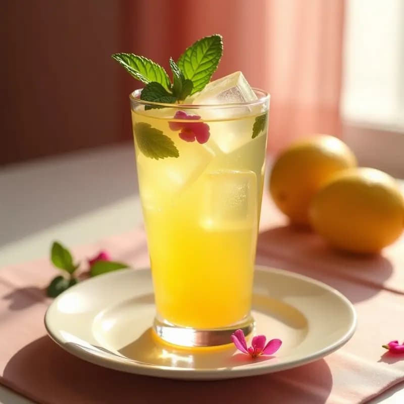 Limonada de Azafrán y Menta con Hielo de Rosas: Bebida Persa Refrescante y Elegante