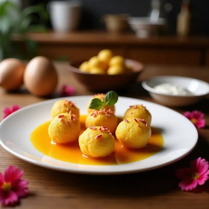 Lokma de Sémola y Azafrán: Postre Griego con Sirope de Rosa y Yogur de Coco