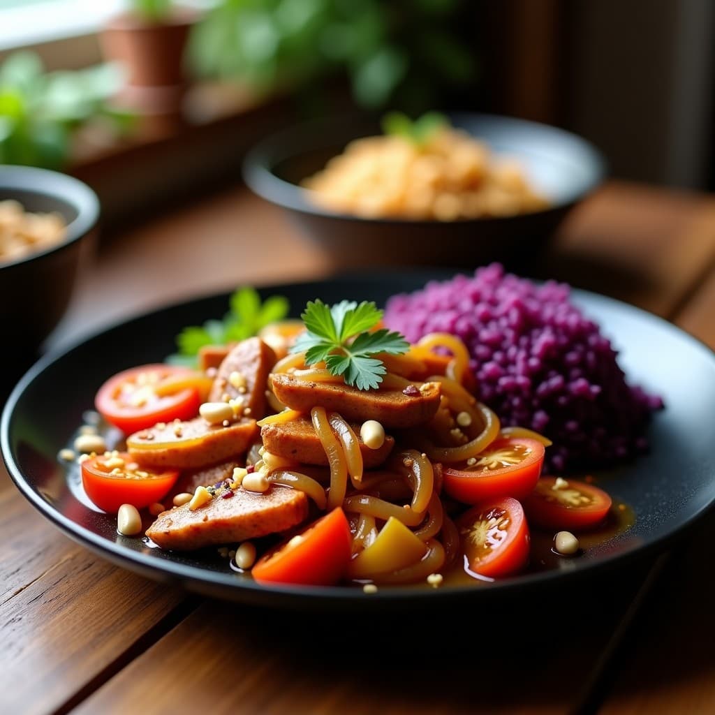 Lomo Saltado de Seitán con Salsa de Tamarindo: Receta Peruana Vegana en Airfryer