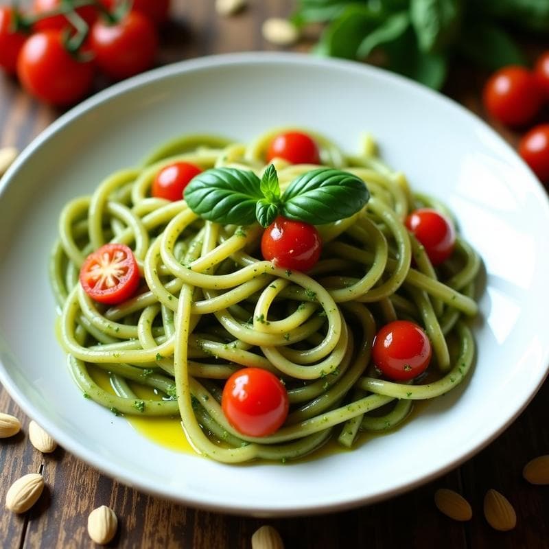 Mafaldine con Pesto de Rúcula y Almendras: Pasta Italiana Vegana y Sin Lactosa en 20 Minutos
