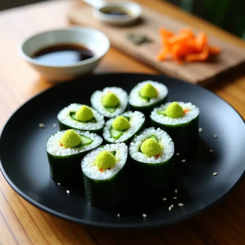 Maki de Pepino y Queso Philadelphia con Caviar de Wasabi: Sushi Vegano en 15 Minutos