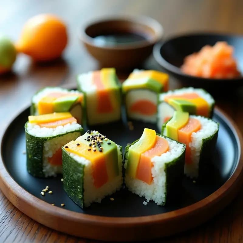 Makizushi de Aguacate, Mango y Surimi: Roll Japonés Sin Pescado Crudo para Principiantes